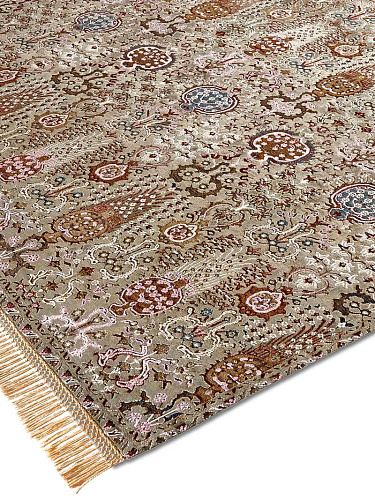 Isfahan grijs / groen handgemaakte luxe vloerkleed