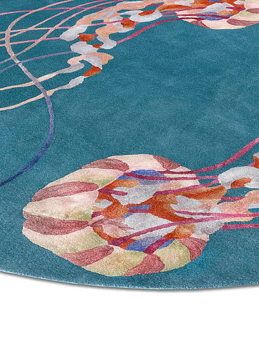 Jellyfish rond handgeknoopt vloerkleed