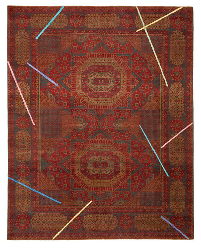 Mamluk knightsbridge neon lamp rood veelkleurig zijde vloerkleed