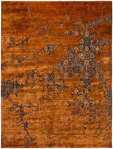 Tabriz canal aerial marineblauw bruin draad zijde vloerkleed