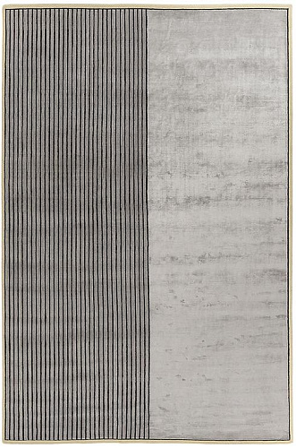 Handgeknoopt grijs gestreept wol & viscose tapijt