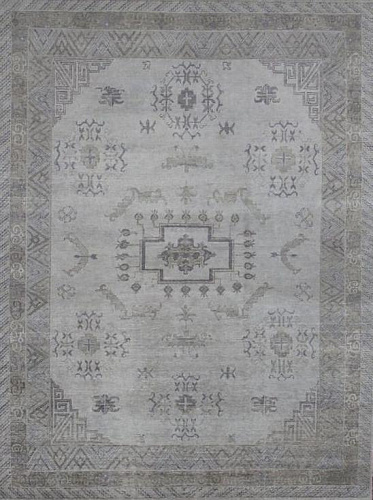 Khotan handgeknoopt wol grijs vloerkleed