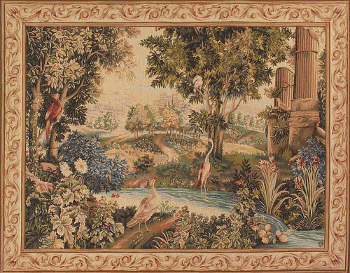 Horizontal Greenery with Birds wandtapijt