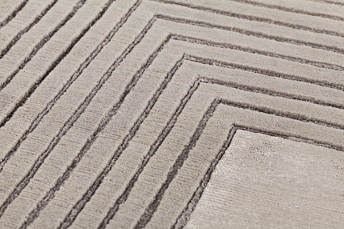 Handgeknoopt beige kader wol & viscose vloerkleed