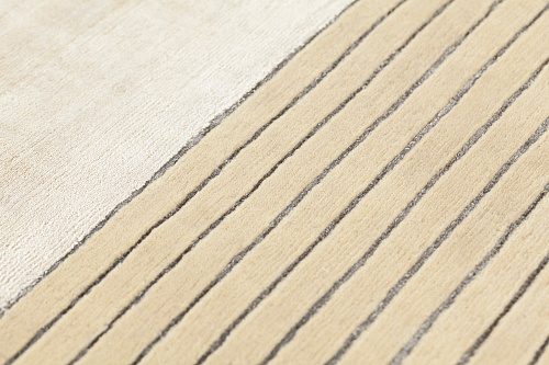 Handgeknoopt beige gestreept wol & viscose tapijt