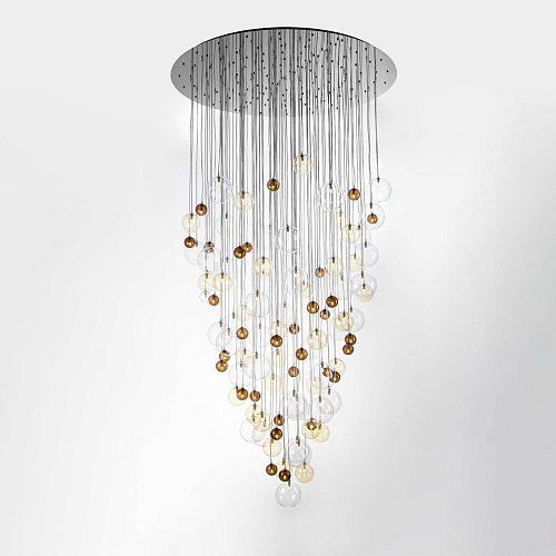 Moderne Cascading Kroonluchter met Meerkleurige Glazen Bollen