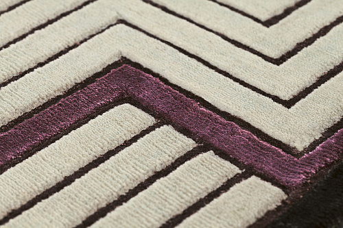 Handgeknoopt beige kader wol & viscose tapijt