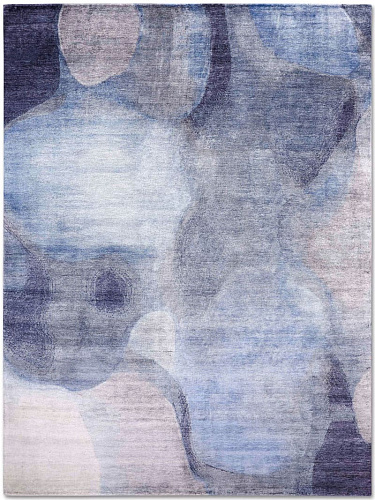 Blauw / grijs handgemaakte luxe vloerkleed