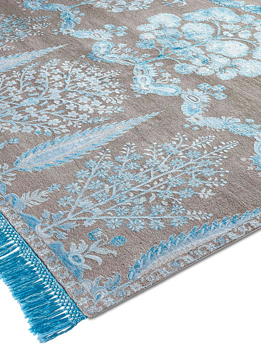 Mughal blauw / grijs handgemaakte luxe vloerkleed